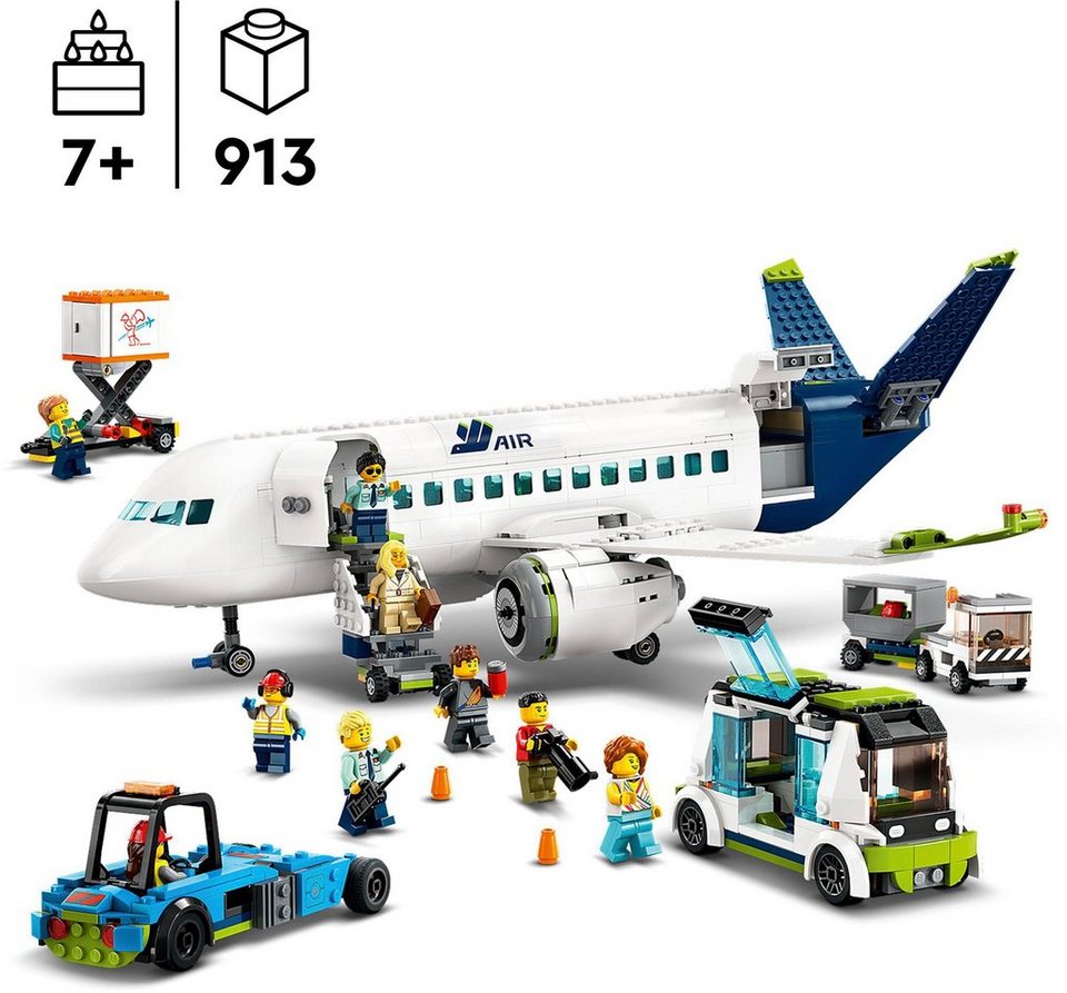 LEGO® Passagierflugzeug (60367), LEGO® City Konstruktionsspielsteine, (913 St), Made in Europe