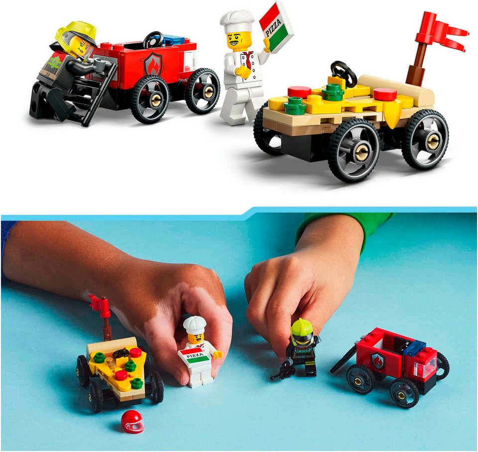 LEGO® Pizzalieferwagen vs. Löschauto (60458), LEGO City Konstruktionsspielsteine, (70 St), Made in Europe