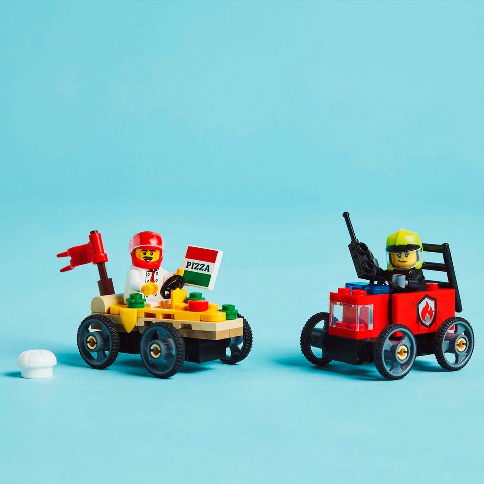 LEGO® Pizzalieferwagen vs. Löschauto (60458), LEGO City Konstruktionsspielsteine, (70 St), Made in Europe