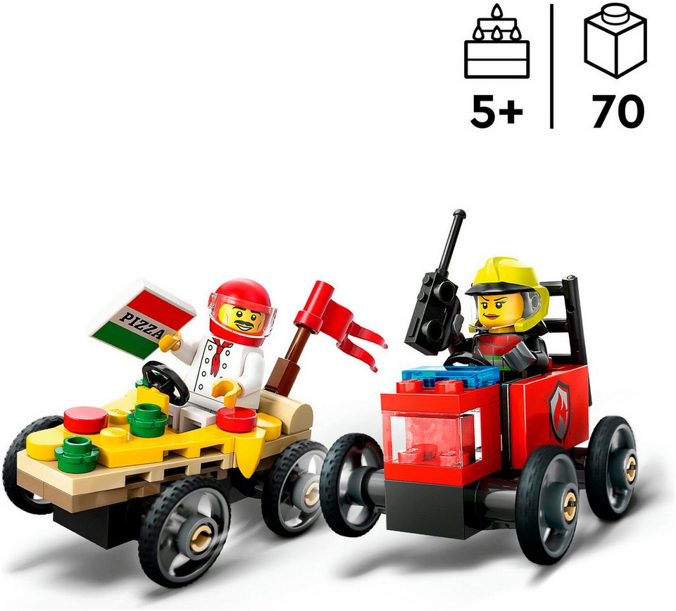 LEGO® Pizzalieferwagen vs. Löschauto (60458), LEGO City Konstruktionsspielsteine, (70 St), Made in Europe