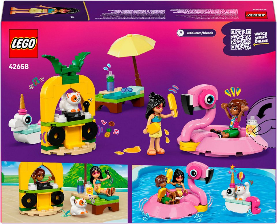 LEGO® Poolparty mit Einhorn und Flamingo (42658), LEGO Friends Konstruktionsspielsteine, (99 St), Made in Europe