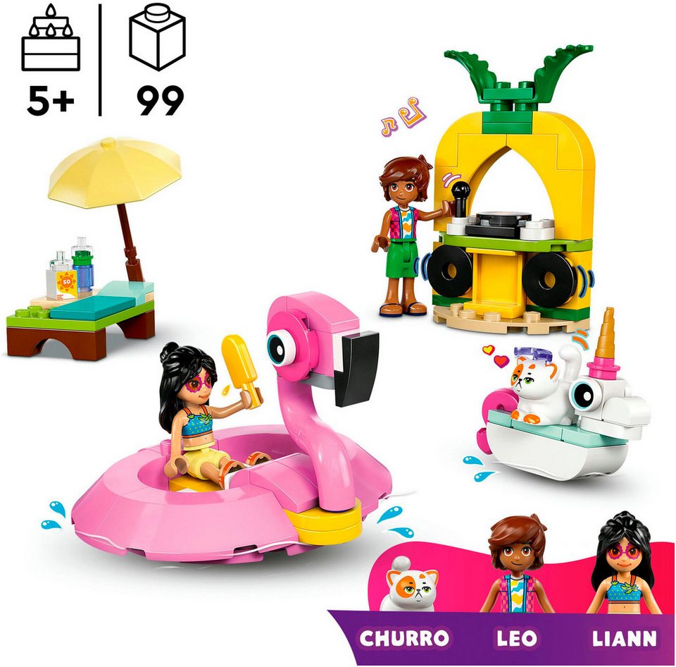LEGO® Poolparty mit Einhorn und Flamingo (42658), LEGO Friends Konstruktionsspielsteine, (99 St), Made in Europe