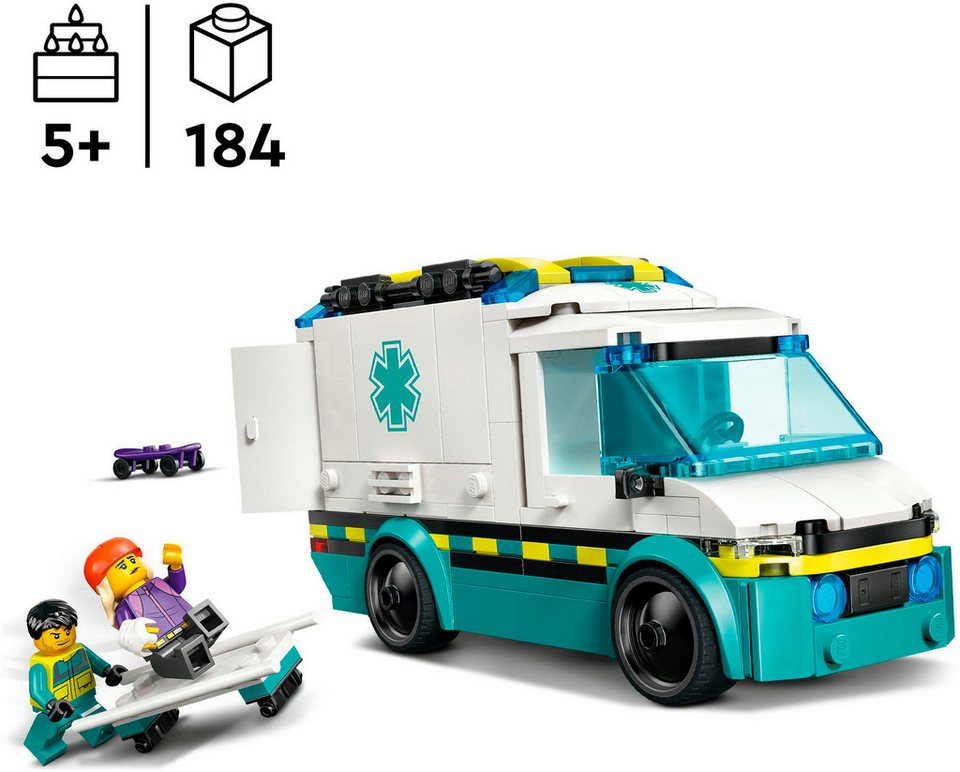 LEGO® Rettungswagen (60451), LEGO City Konstruktionsspielsteine, (184 St), Made in Europe
