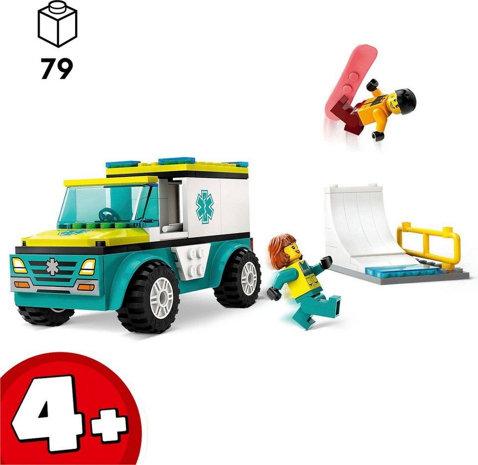 LEGO® Rettungswagen und Snowboarder (60403), LEGO City Konstruktionsspielsteine, (79 St), Made in Europe