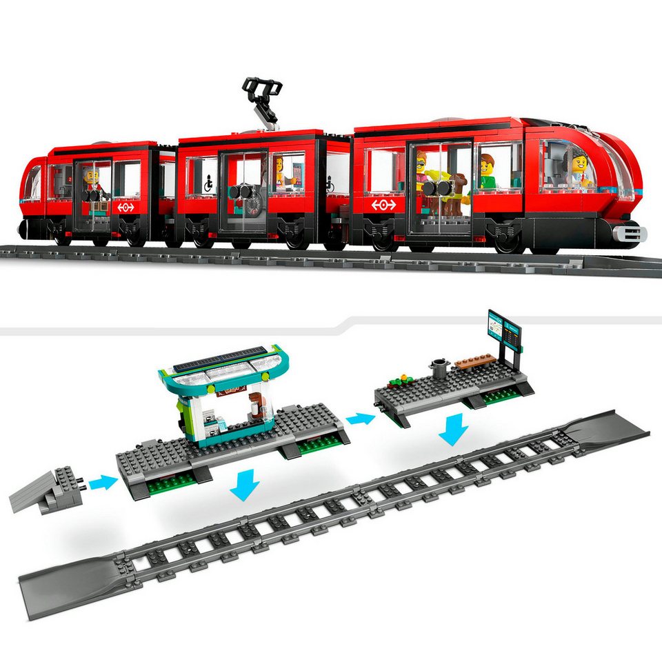 LEGO® Straßenbahn mit Haltestelle (60423), LEGO LEGO City Konstruktionsspielsteine, (811 St), Made in Europe
