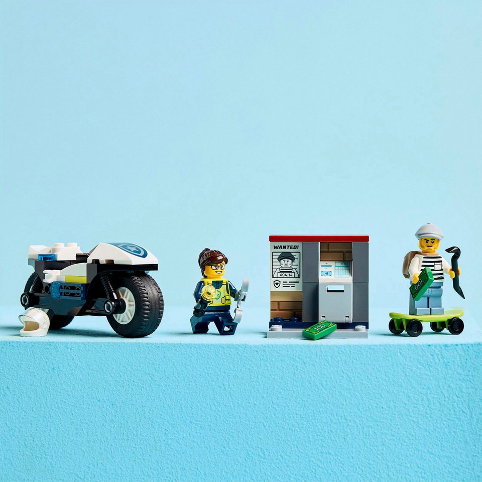 LEGO® Verfolgungsjagd mit dem Polizeimotorrad (60455), LEGO City Konstruktionsspielsteine, (65 St), Made in Europe