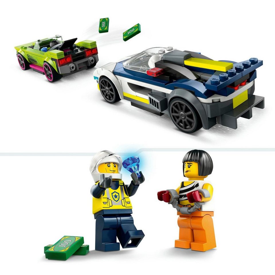 LEGO® Verfolgungsjagd mit Polizeiauto und Muscle Car (60415), LEGO City Konstruktionsspielsteine, (213 St), Made in Europe