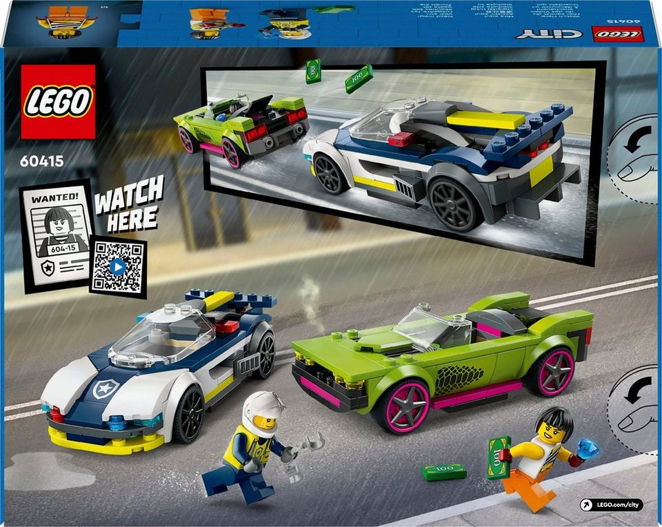 LEGO® Verfolgungsjagd mit Polizeiauto und Muscle Car (60415), LEGO City Konstruktionsspielsteine, (213 St), Made in Europe