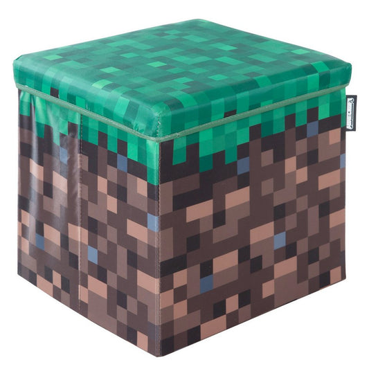 Minecraft Aufbewahrungsbox & Sitzbox - in Minecraft Gras-Block Design - Perfektes für Fans, Box aus robustem Canvas - Quadratisch 30 cm groß