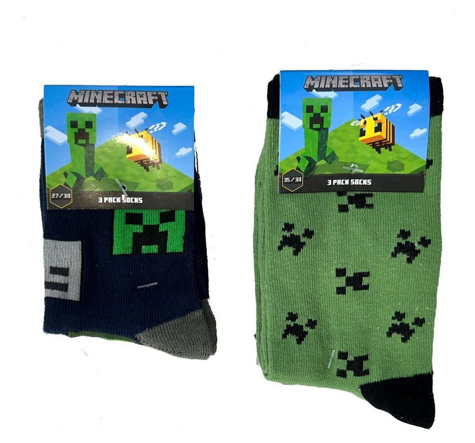 Minecraft Feinsocken MINECRAFT Socken Jungen und Mädchen Kindersocken 3 Paar