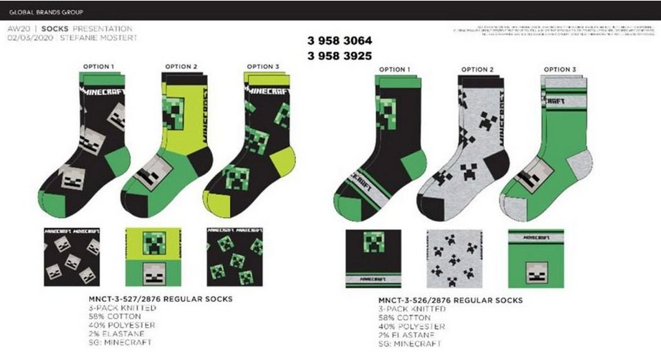 Minecraft Freizeitsocken MINECRAFT Kindersocken Jungen + Mädchen 6 Paar Gr.27/30 35/38 39/42 Minecraft Socken Kinder Jugendliche Jungen Mädchen