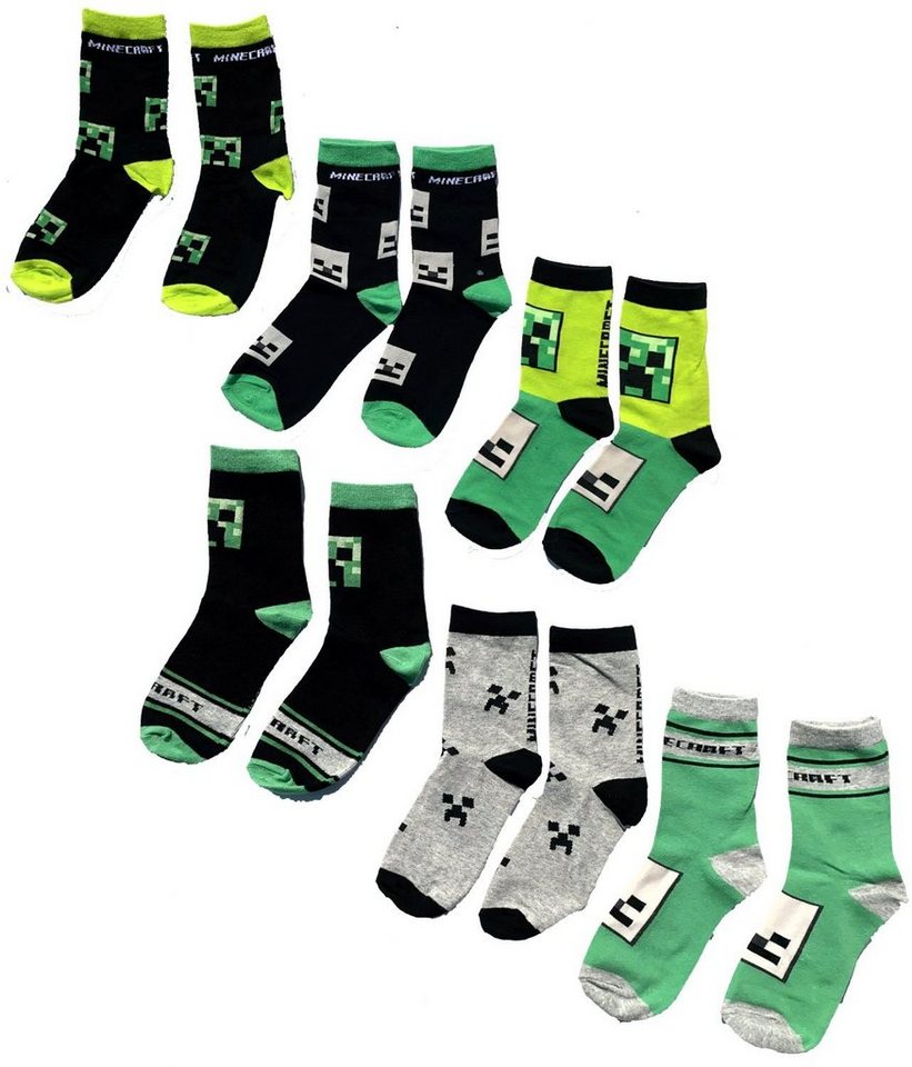 Minecraft Freizeitsocken MINECRAFT Kindersocken Jungen + Mädchen 6 Paar Gr.27/30 35/38 39/42 Minecraft Socken Kinder Jugendliche Jungen Mädchen