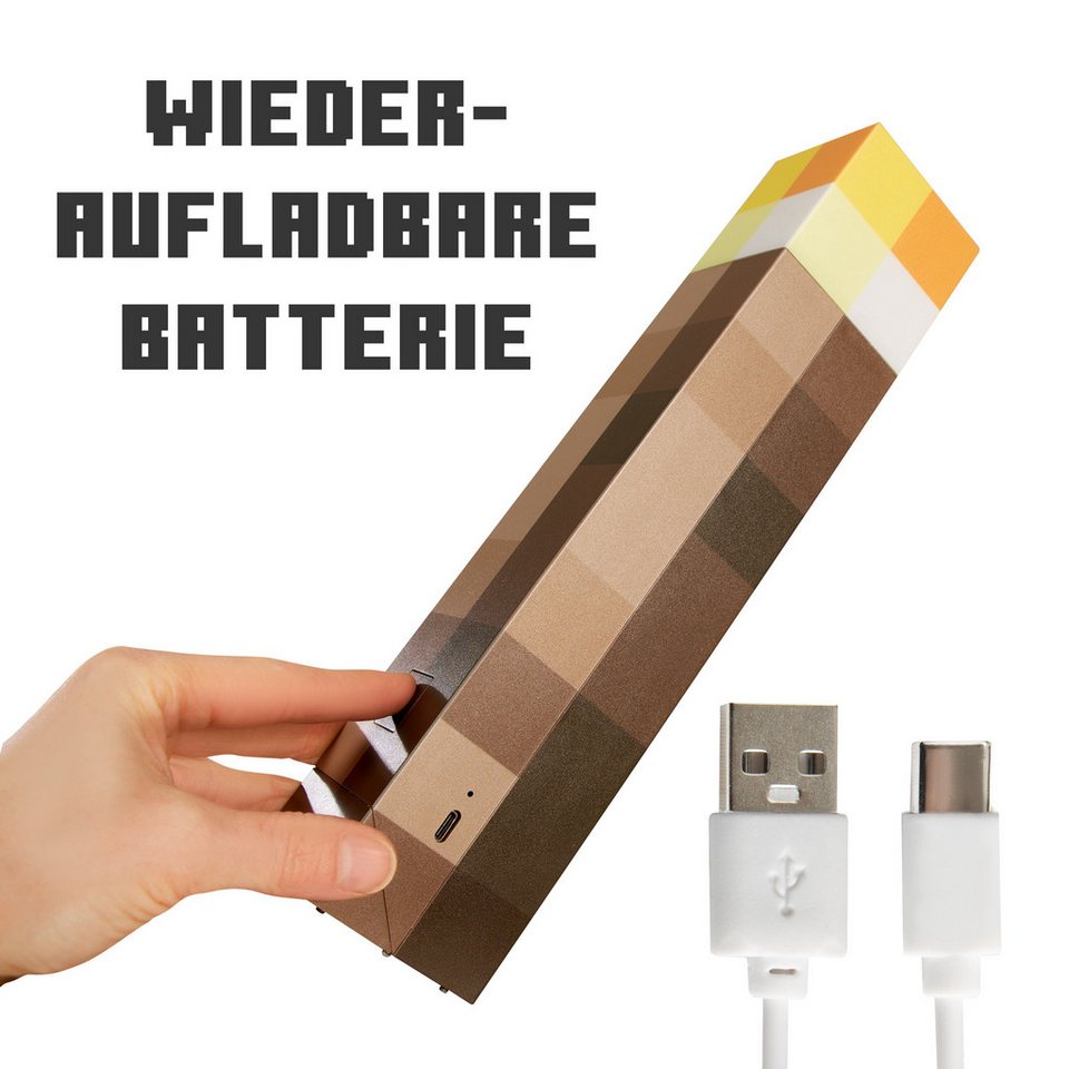 Minecraft LED Dekolicht - Deko für Minecraft Fans - Dekolampe, aufladbarer Akku, LED fest integriert