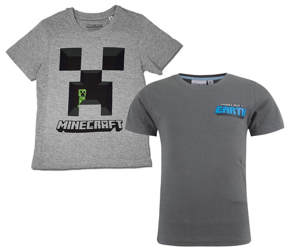 Minecraft Print-Shirt 2x Minecraft Kinder T-Shirts JUngen + Mädchen Gr.128 - 6 7 8 9 Jahre