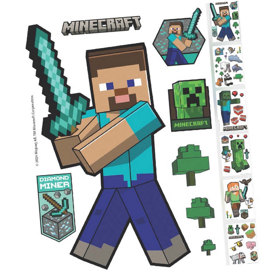 Minecraft Wandtattoo - Sticker Minecraft-Charakter, selbtklebende Vinylfolie, über 50 verschiedene Minecraft Motive - u.a. Alex, Steve, Creeper