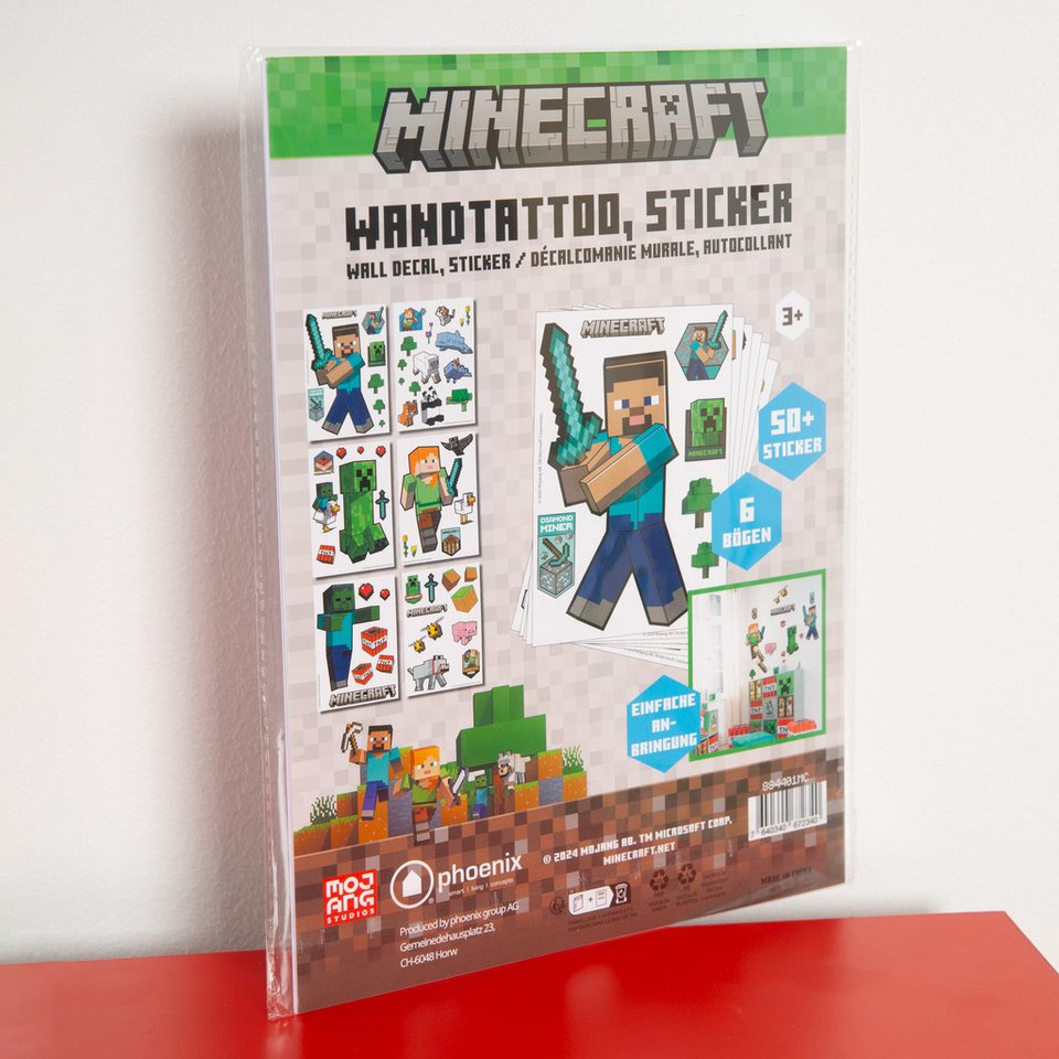 Minecraft Wandtattoo - Sticker Minecraft-Charakter, selbtklebende Vinylfolie, über 50 verschiedene Minecraft Motive - u.a. Alex, Steve, Creeper