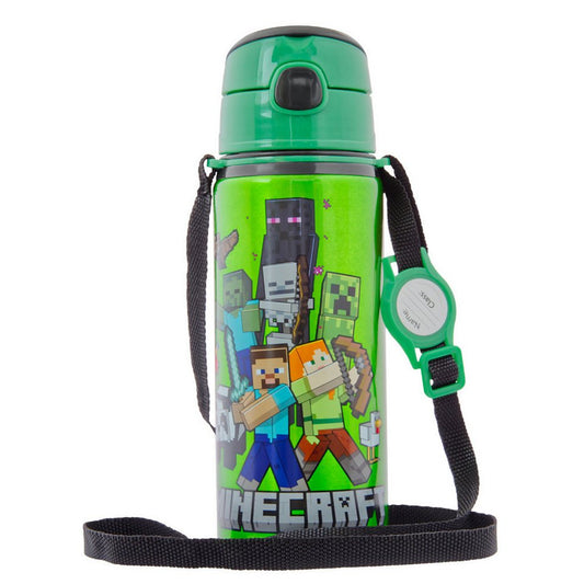 miniHeld Trinkflasche Kinder Trinkflasche Minecraft 600ml Tragegurt Aluminium GameCharakter