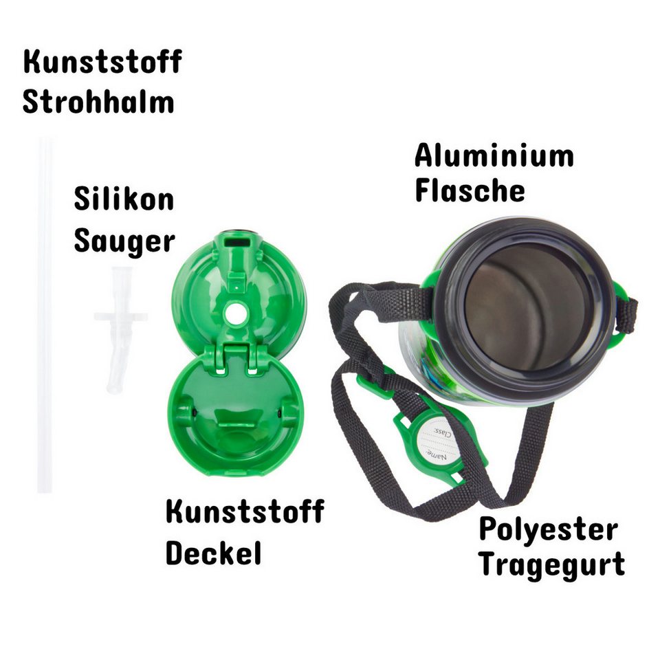 miniHeld Trinkflasche Kinder Trinkflasche Minecraft 600ml Tragegurt Aluminium GameCharakter