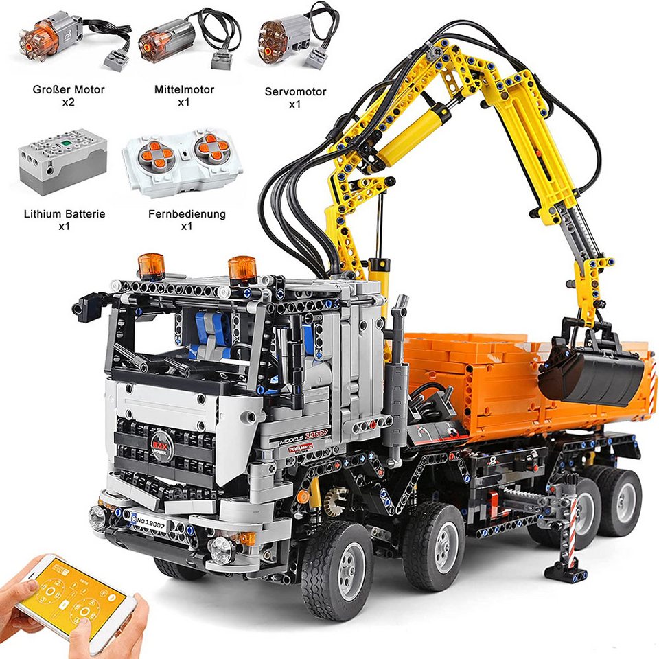 Mould King 19007 Ferngesteuerter Pneumatischer LKW MOC Klemmbausteine 2819 Teile Konstruktionsspielsteine, (Set, 2819 St)