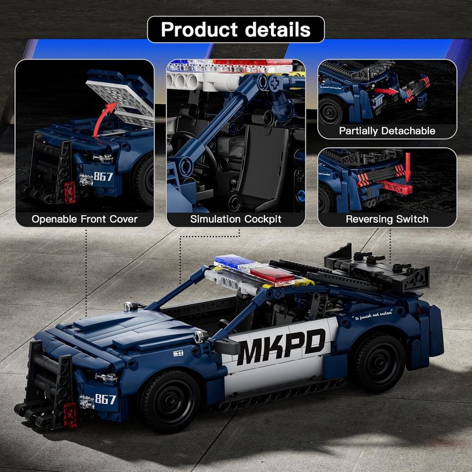 Mould King Mould King 15073 NYPD Mustang Pullback 786 Teile Konstruktions-Spielset, (786 St)