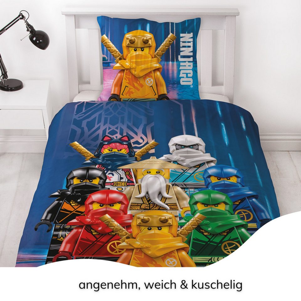 MTOnlinehandel Bettwäsche Lego Ninjago Team Power, 135x200 + 80x80 cm, episch und farbenfroh, 100% Polyester, 2 teilig, Geschenk für Jungen und Mädchen