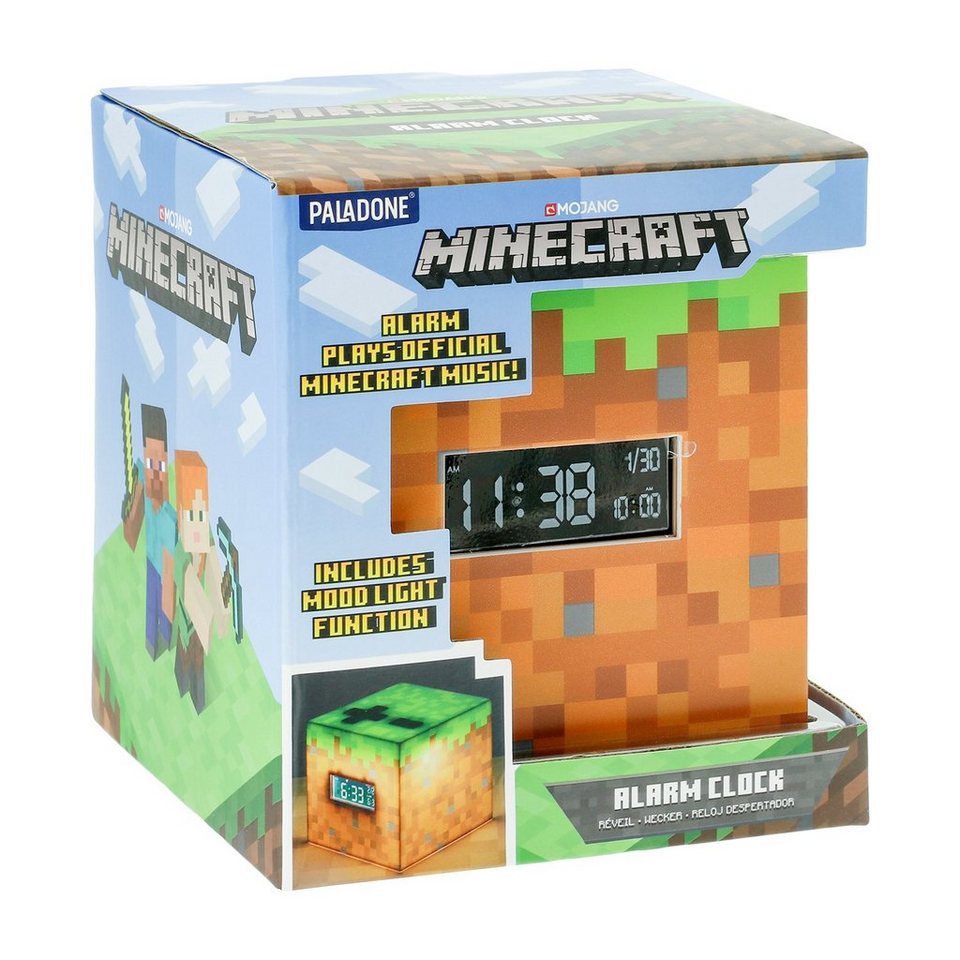 Paladone Uhr Minecraft Wecker SunriseMusik Grasblock Sound & Light (USB)