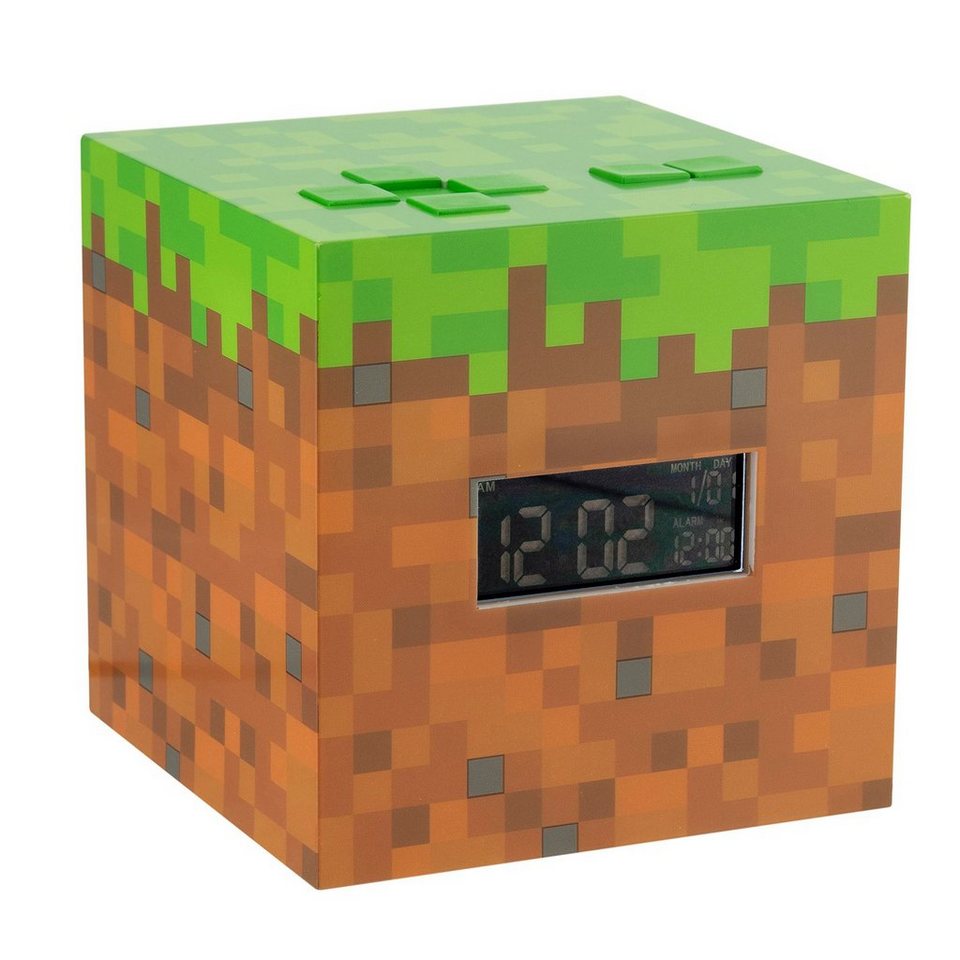 Paladone Uhr Minecraft Wecker SunriseMusik Grasblock Sound & Light (USB)