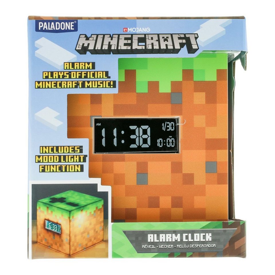Paladone Uhr Minecraft Wecker SunriseMusik Grasblock Sound & Light (USB)