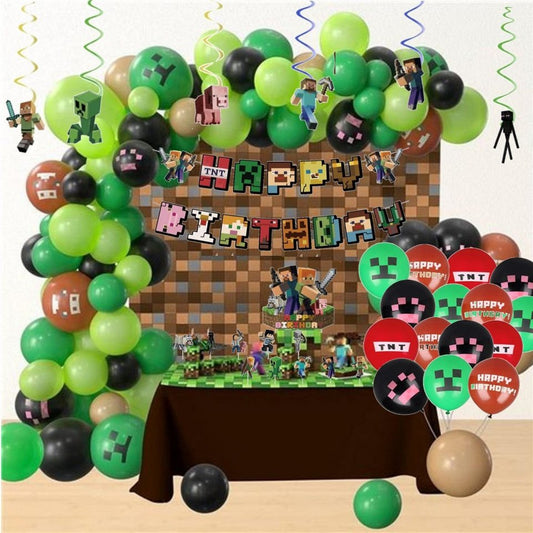 Party Flamingo Aufblasbares Partyzubehör Minecraft Party Set mit Girlande Deko Kindergeburtstag Geburtstag