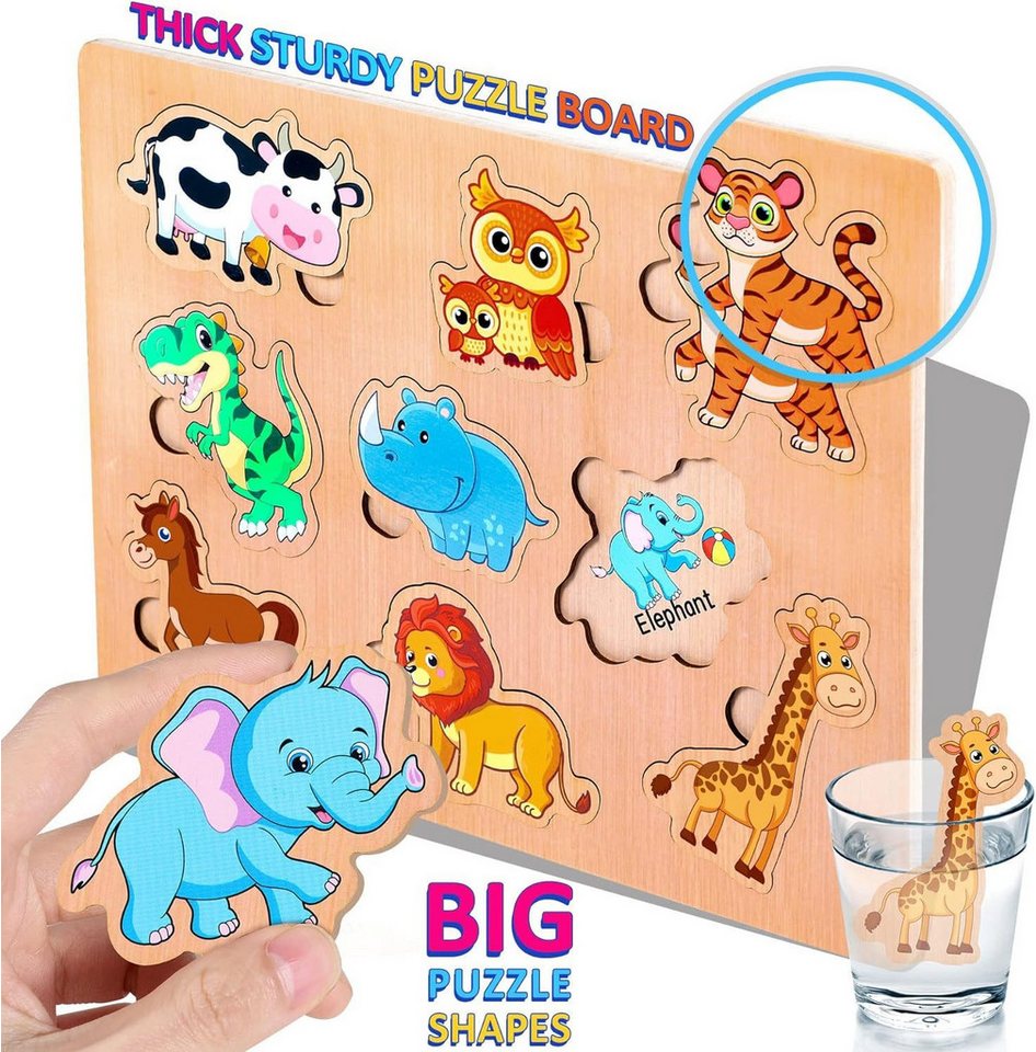 POPOLIC Lernspielzeug 6er Set Kinder Holzpuzzle,Allgemeinwissen-Rätsel, Montessori-Spielzeug (26 x 20 x 4.5 cm, 1-St., Umweltfreundliche, sichere Materialien), Puzzle Steckpuzzle Lernspielzeug Kinderspielzeug 2 3 Jahre