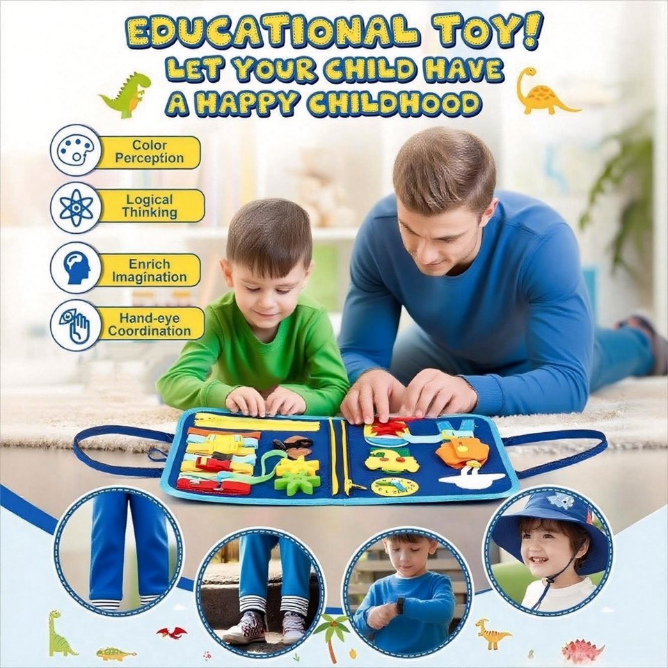 POPOLIC Lernspielzeug Busy Board für Kinder - Activity Board Montessori Spielzeug (Motorik Lernspielzeug Kleinkind Sensorik Spielzeug Quiet Book, 1-St), für 1 2 3 4 5 Jahre Junge und Mädchen