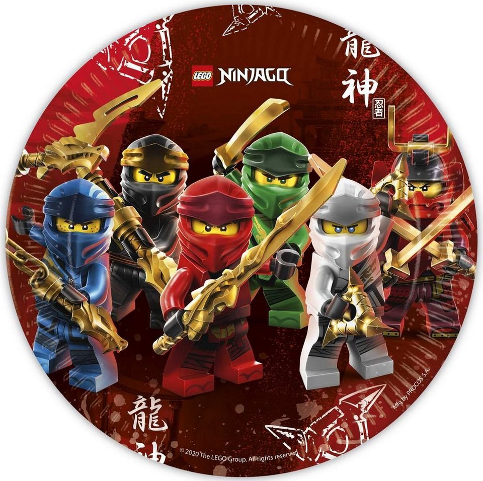 Procos Einweggeschirr-Set 16-tlg Set Kindergeburtstag Party Feier Fete Deko Motto Lego Ninjago (16-tlg), 8 Personen, Pappe
