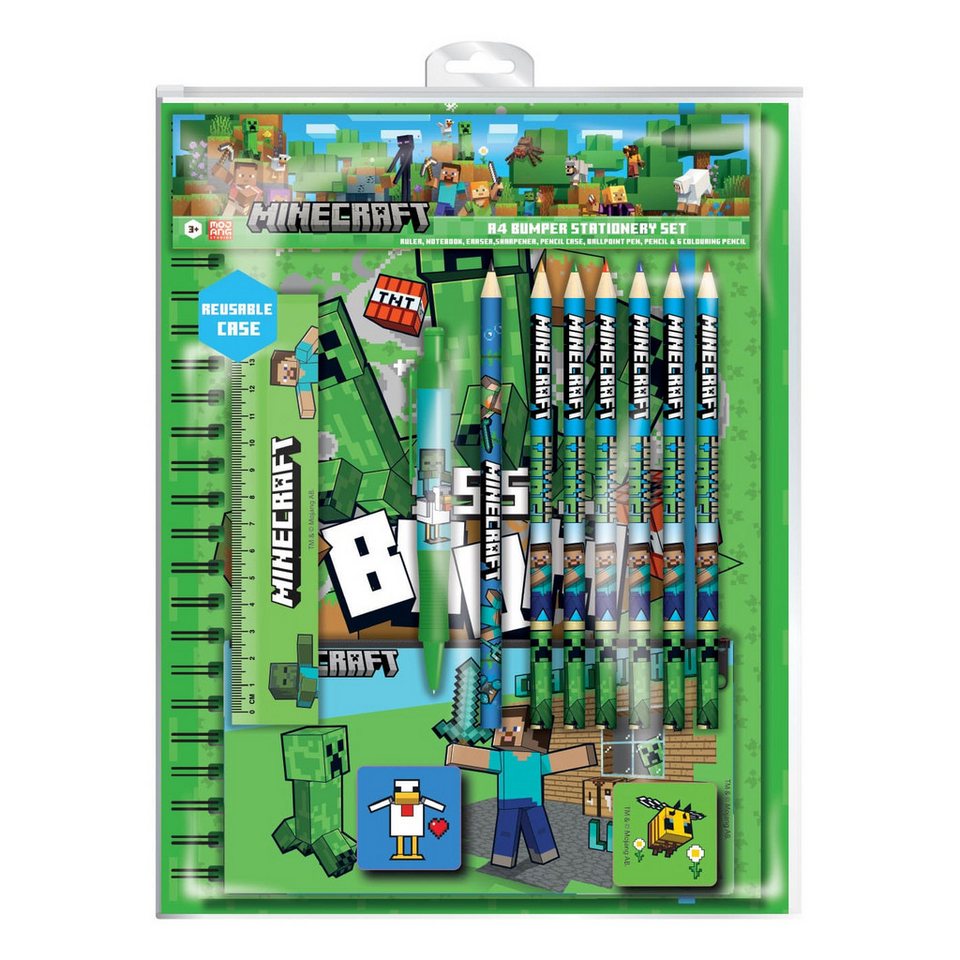 Pyramid International Bleistift Minecraft Schreibset 12-teilig A4 Bumper, (1-tlg)