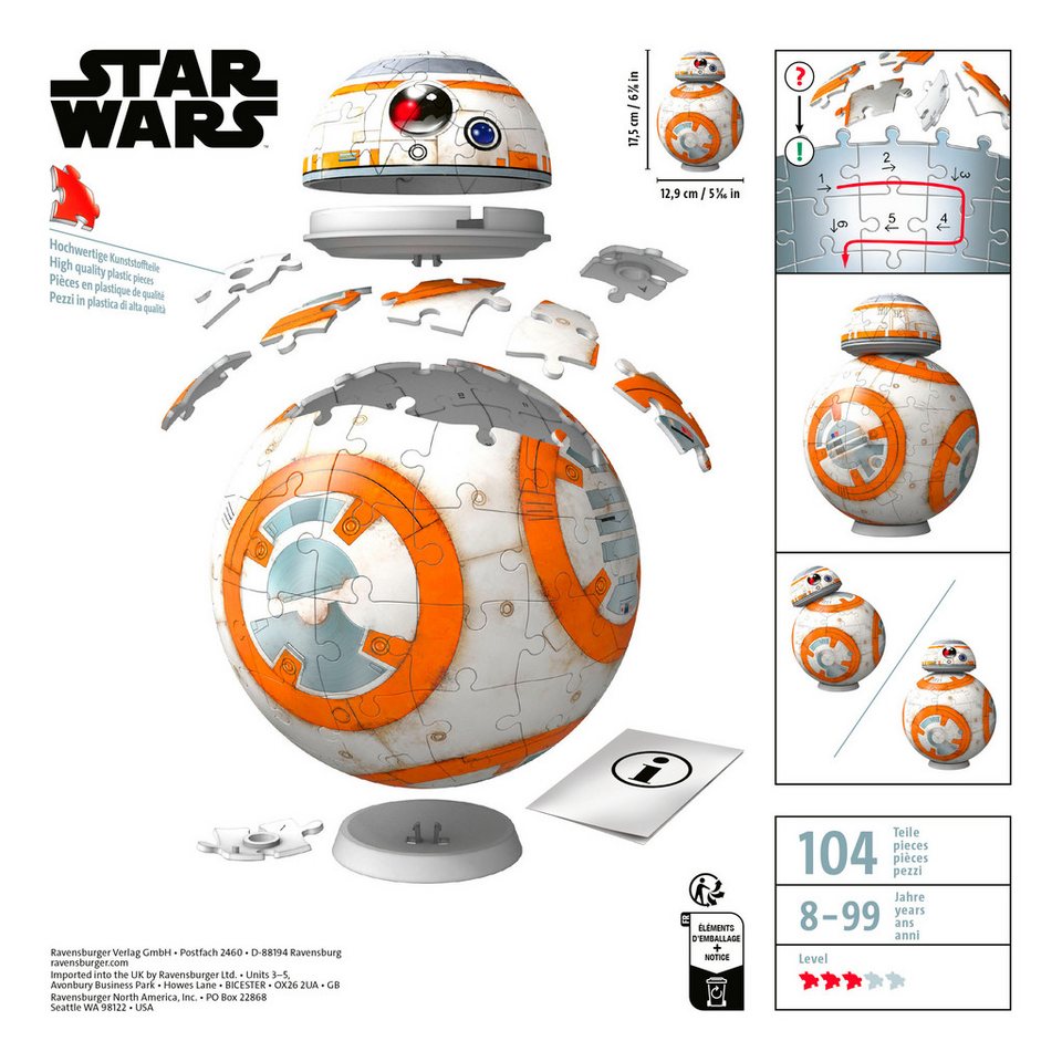 Ravensburger 3D-Puzzle Star Wars BB-8, 99 Puzzleteile, Made in Europe