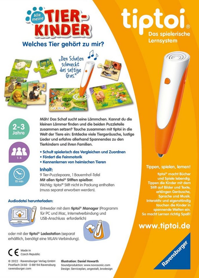 Ravensburger Puzzle tiptoi® Alle meine Tierkinder, Puzzleteile, Made in Europe