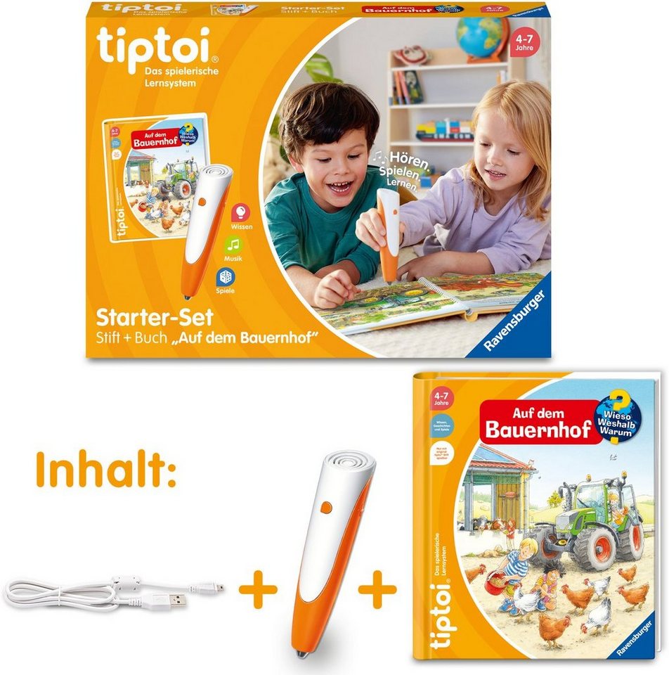 Ravensburger Spiel tiptoi® Starter-Set: Stift und Bauernhof-Buch, Made in Europe