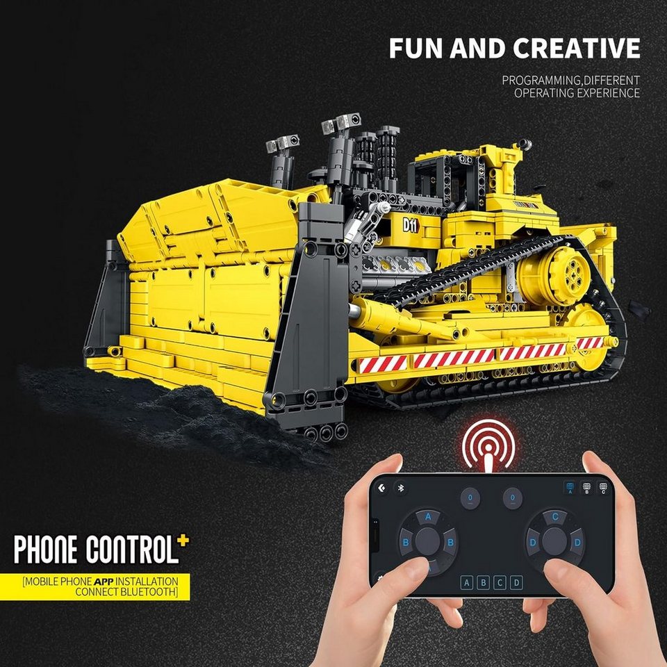 Reobrix Reobrix 22001 Mechanical Bulldozer - Technik Modell - RC-Control Konstruktionsspielsteine, (1988 St)