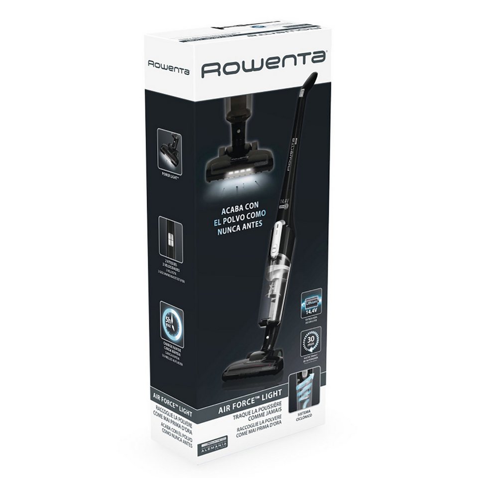 Rowenta Akku-Stielstaubsauger Air Force Light, kabellos, LED- Düse, beutellos Bodenstaubsauger, 550 W, beutellos, 14,4 Volt Lithiumionen- Akku, leichtes und kompaktes Design, RH6545