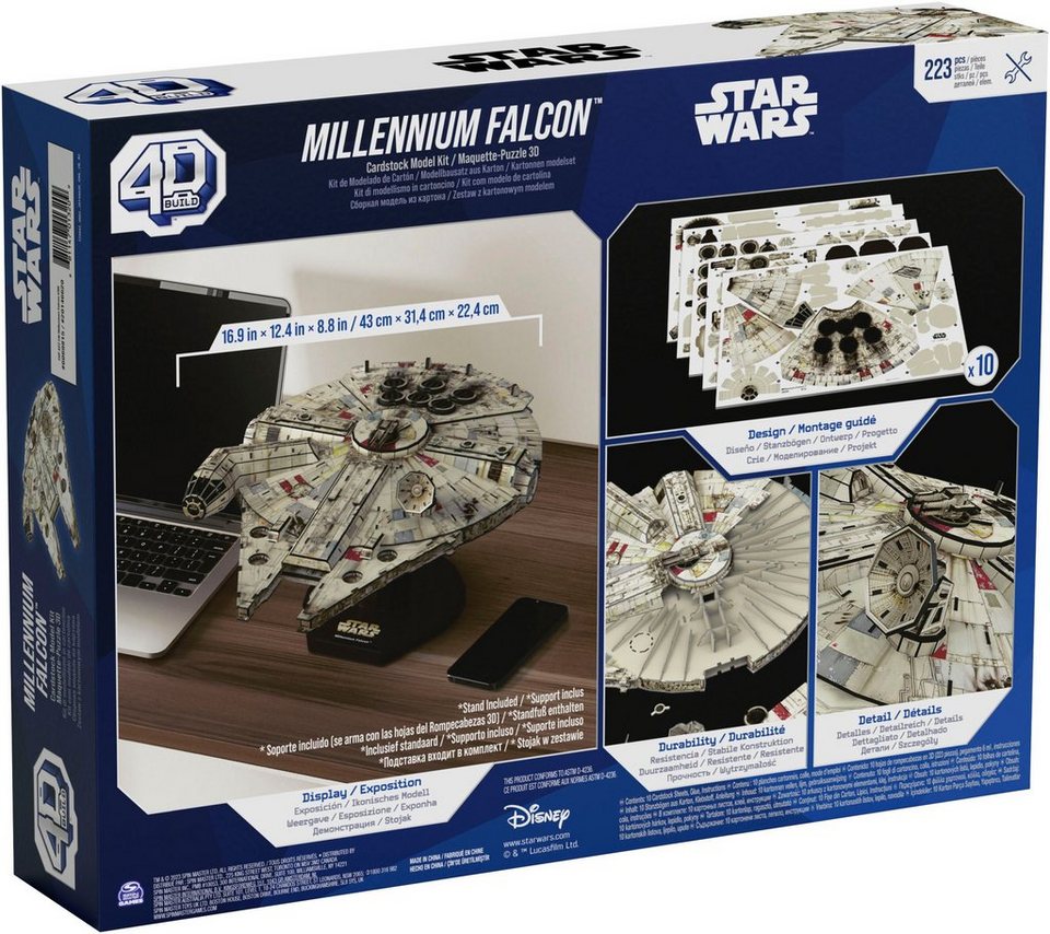Spin Master 3D-Puzzle 4D Build - Star Wars - Millennium Falcon Raumschiff, 223 Puzzleteile
