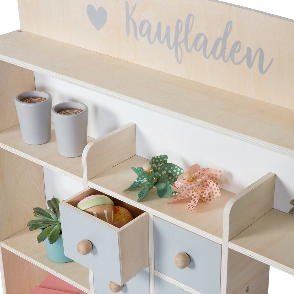 Sun Kaufladen Natur, weiß/grau, mit Kreidetafel