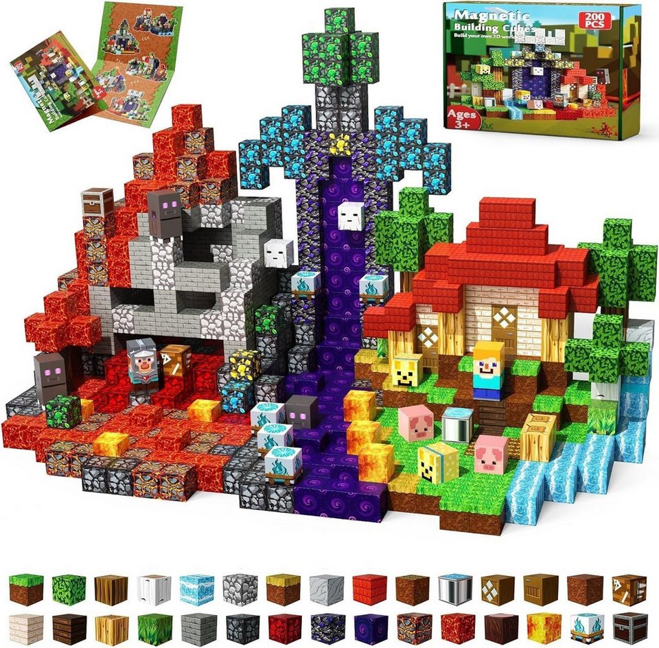 Athlix Magnetische Bausteine Bauwelt Spielzeug Jungen Mine Geschenk Craft Magnetspielbausteine, (100 St), Zufällige Blöcke, ab 3 Jahre