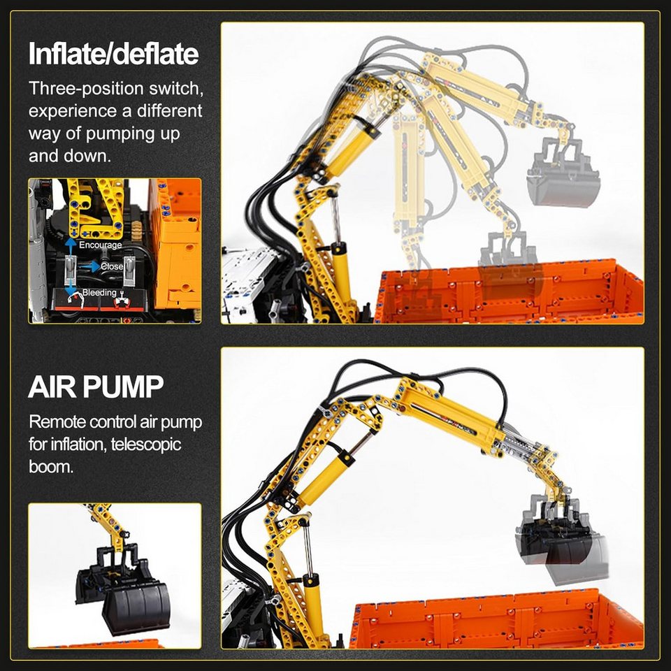 COIL RC-LKW aus Blöcken, Spielbausteine, Pneumatischer LKW, Spielbauklötze, (Modekk: 19007S, 2819 St., für Kinder ab 14 Jahren), Pneumatic Truck, MOC-Ferngesteuertes Auto, bewegliche Teile