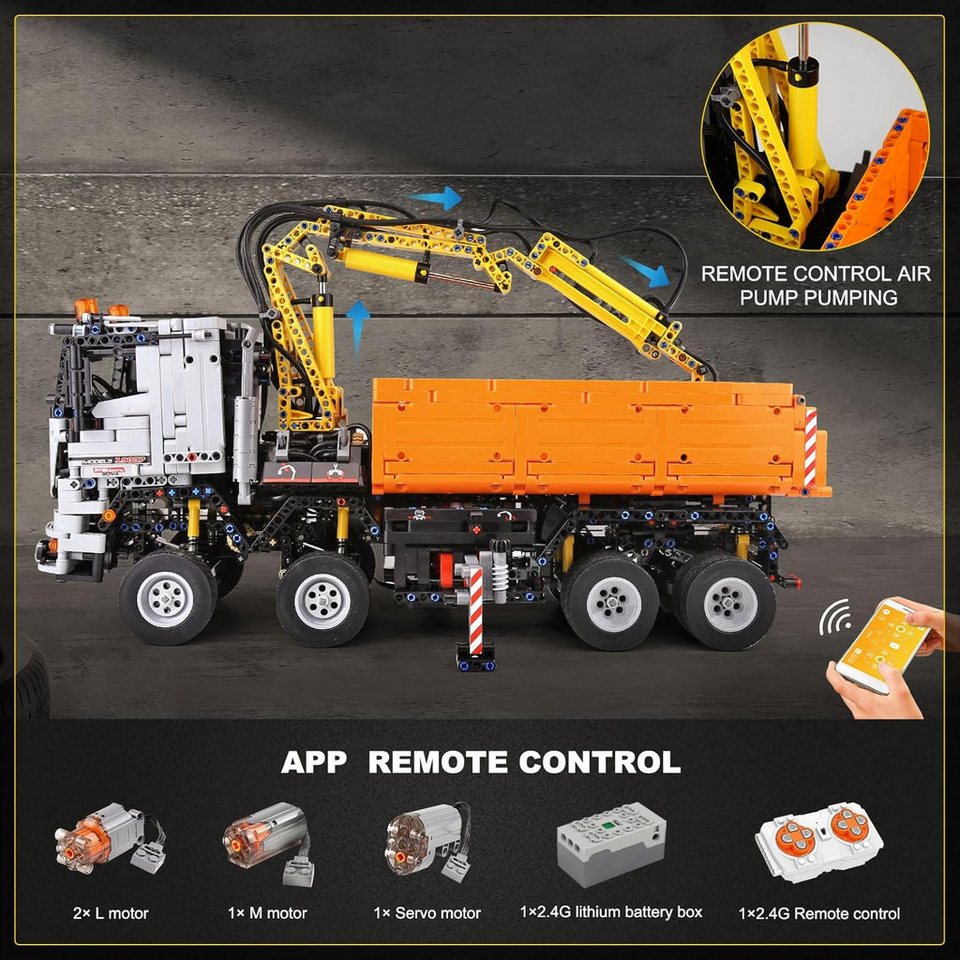 COIL RC-LKW aus Blöcken, Spielbausteine, Pneumatischer LKW, Spielbauklötze, (Modekk: 19007S, 2819 St., für Kinder ab 14 Jahren), Pneumatic Truck, MOC-Ferngesteuertes Auto, bewegliche Teile