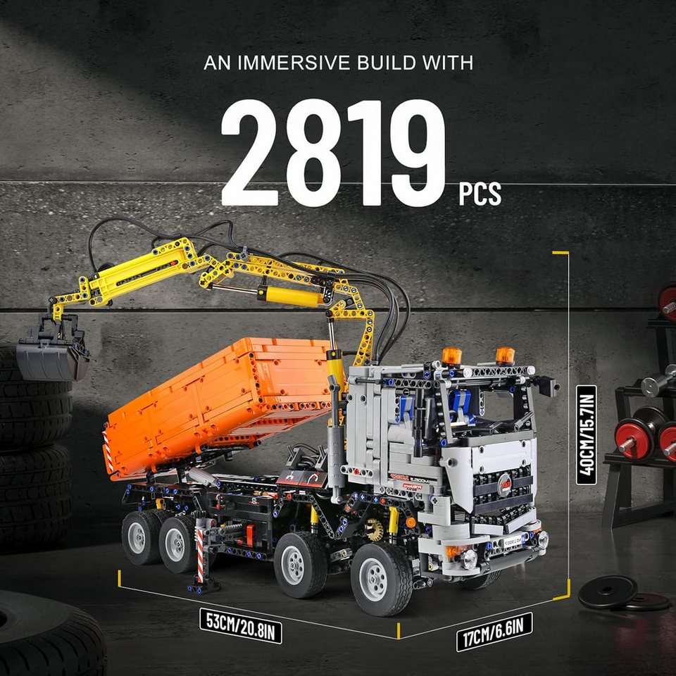 COIL RC-LKW aus Blöcken, Spielbausteine, Pneumatischer LKW, Spielbauklötze, (Modekk: 19007S, 2819 St., für Kinder ab 14 Jahren), Pneumatic Truck, MOC-Ferngesteuertes Auto, bewegliche Teile