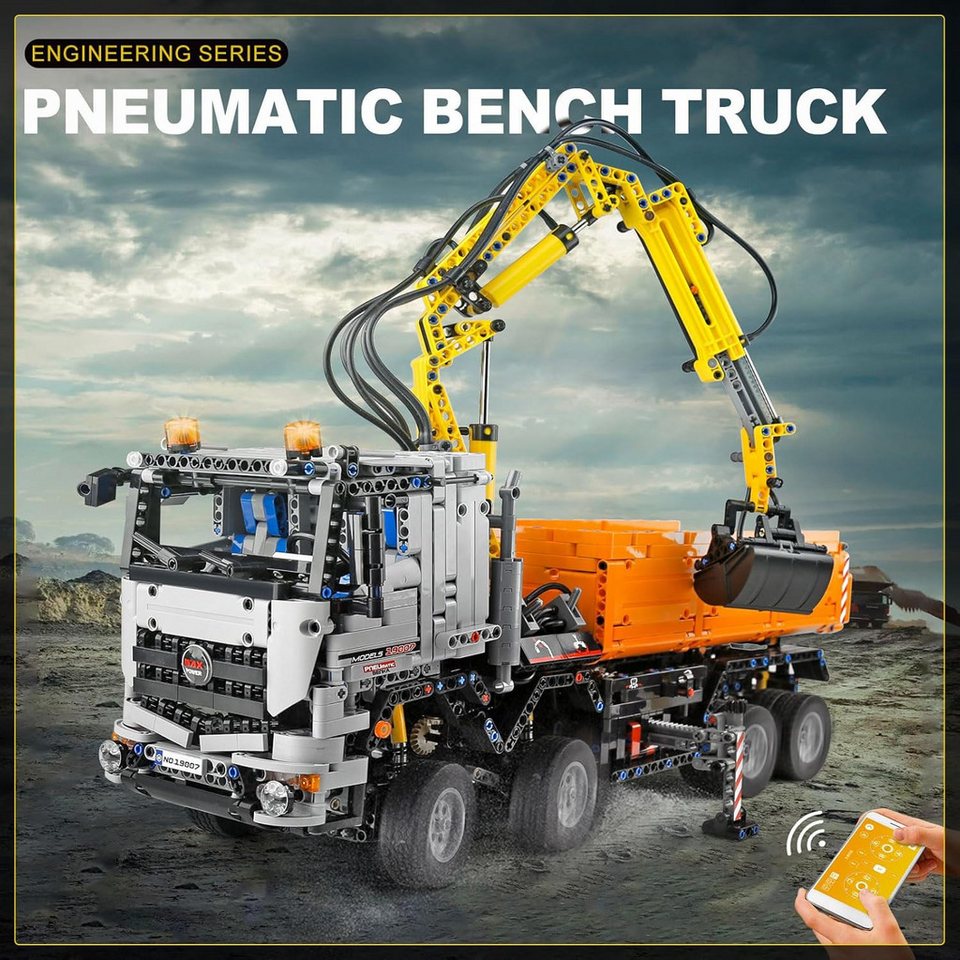 COIL RC-LKW aus Blöcken, Spielbausteine, Pneumatischer LKW, Spielbauklötze, (Modekk: 19007S, 2819 St., für Kinder ab 14 Jahren), Pneumatic Truck, MOC-Ferngesteuertes Auto, bewegliche Teile