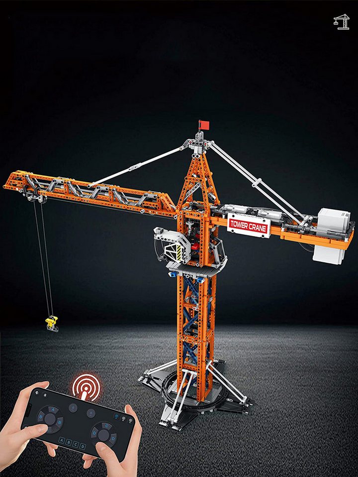 DEEP POWER 22013 Technic Turmdrehkran Moc Klemmbausteine 1288 Teile Konstruktionsspielsteine, (Set, 1288 St)