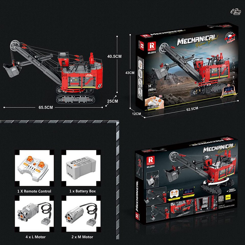 DEEP POWER 22014 Technik Bagger Moc Klemmbausteine 2968 Teile Konstruktionsspielsteine, (Set, 2968 St)