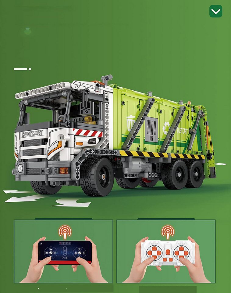 DEEP POWER Ferngesteuerter Lkw Druckmüllwagen Moc Klemmbausteine 1468 Teile Konstruktionsspielsteine, (Set, 1468 St)