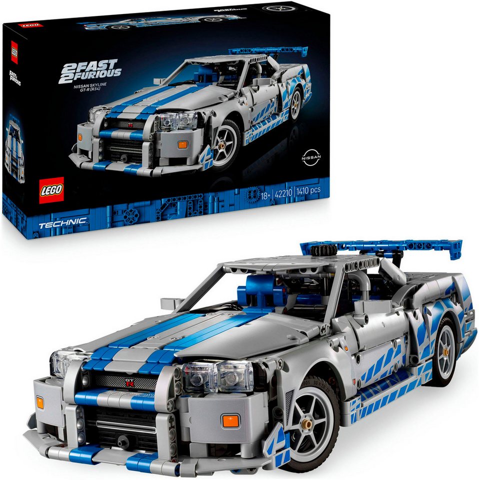 LEGO® 2 Fast 2 Furious Nissan Skyline GT-R (R34) Flitzer (42210) Konstruktionsspielsteine, (1410 St), LEGO Technic; Made in Europe