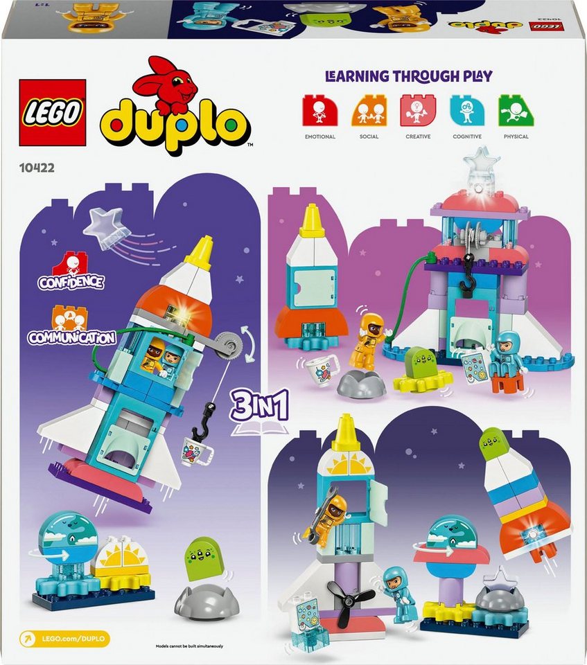 LEGO® 3in1 Spaceshuttle für viele Abenteuer (10422), LEGO DUPLO Town Konstruktionsspielsteine, (58 St), Made in Europe